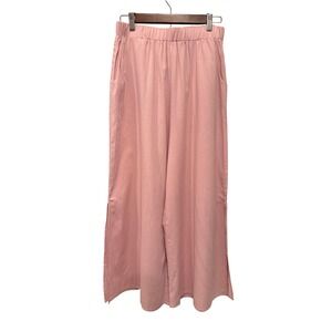 Things Between Womens Linen Blend Pants Wide Leg Casual Side Slit Pull Up Pink M
